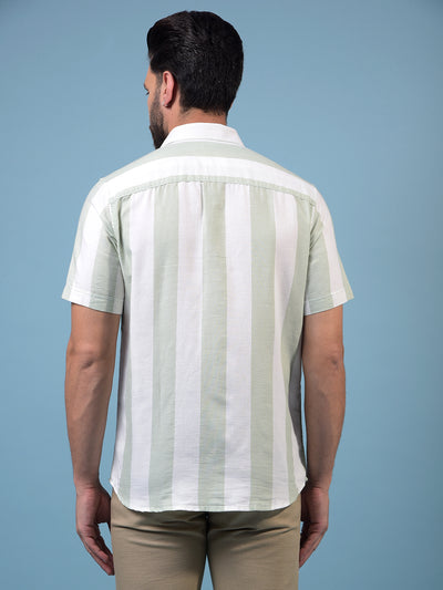 Men's Green Vertical Stripes 100% Cotton Shirt-Men Shirts-Crimsoune Club