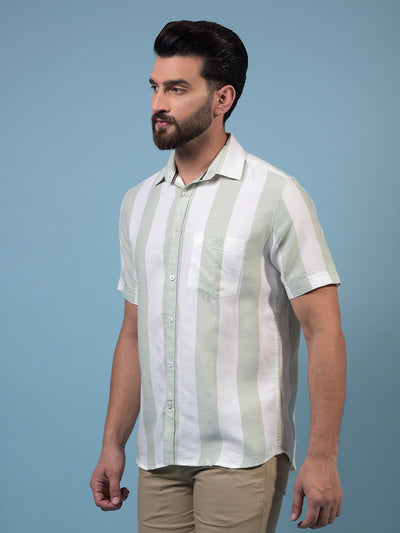 Men's Green Vertical Stripes 100% Cotton Shirt-Men Shirts-Crimsoune Club