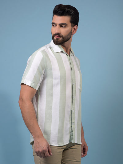 Men's Green Vertical Stripes 100% Cotton Shirt-Men Shirts-Crimsoune Club