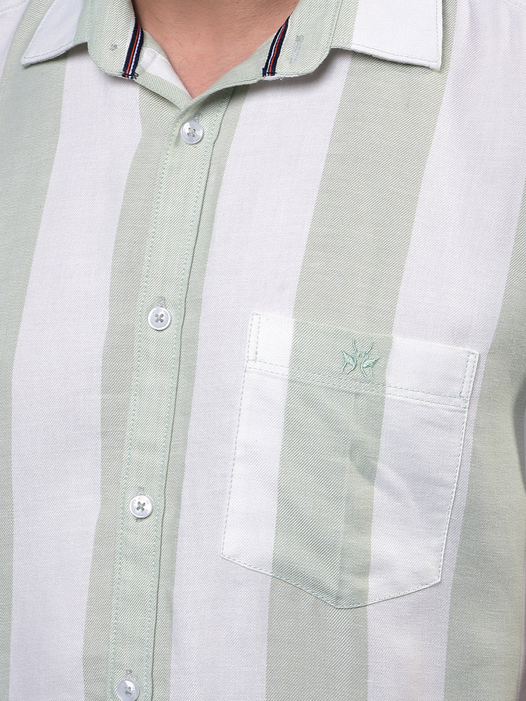 Men's Green Vertical Stripes 100% Cotton Shirt-Men Shirts-Crimsoune Club