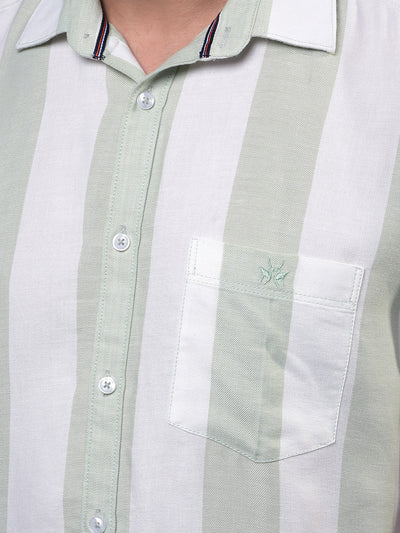 Men's Green Vertical Stripes 100% Cotton Shirt-Men Shirts-Crimsoune Club
