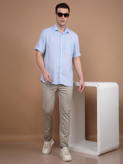 Blue Vertical Stripes Linen Shirt-Men Shirts-Crimsoune Club