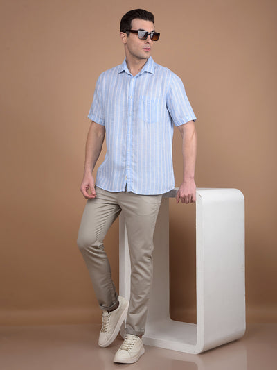 Blue Vertical Stripes Linen Shirt-Men Shirts-Crimsoune Club