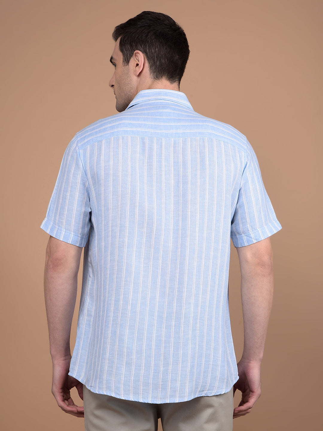 Blue Vertical Stripes Linen Shirt-Men Shirts-Crimsoune Club