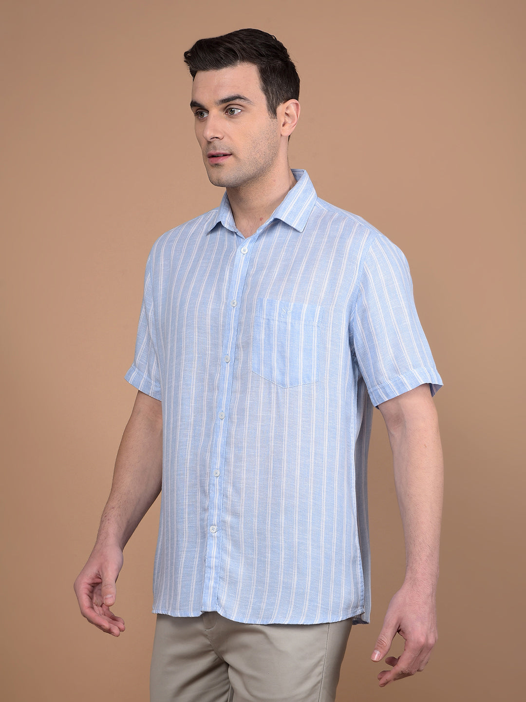Blue Vertical Stripes Linen Shirt-Men Shirts-Crimsoune Club