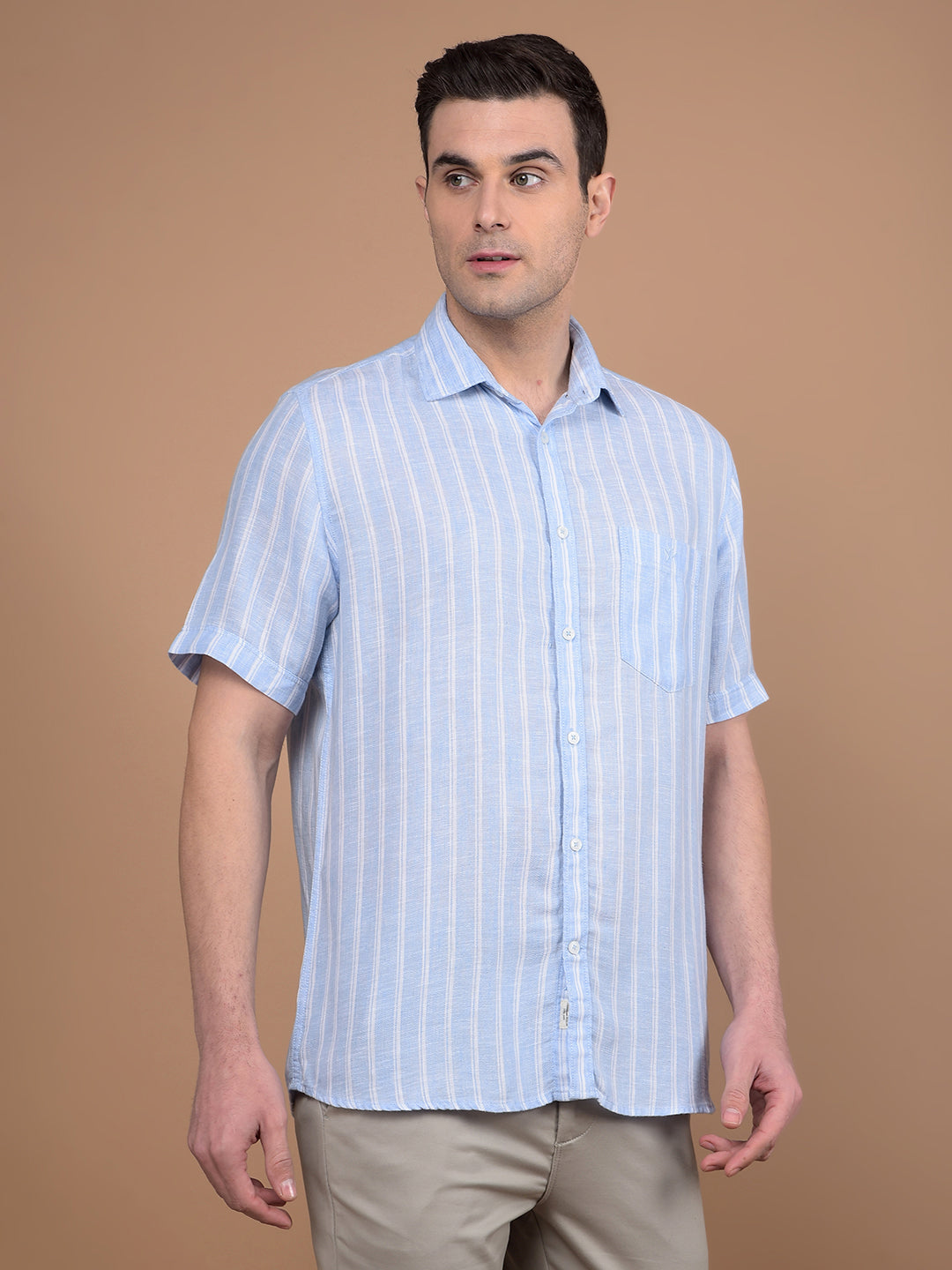 Blue Vertical Stripes Linen Shirt-Men Shirts-Crimsoune Club