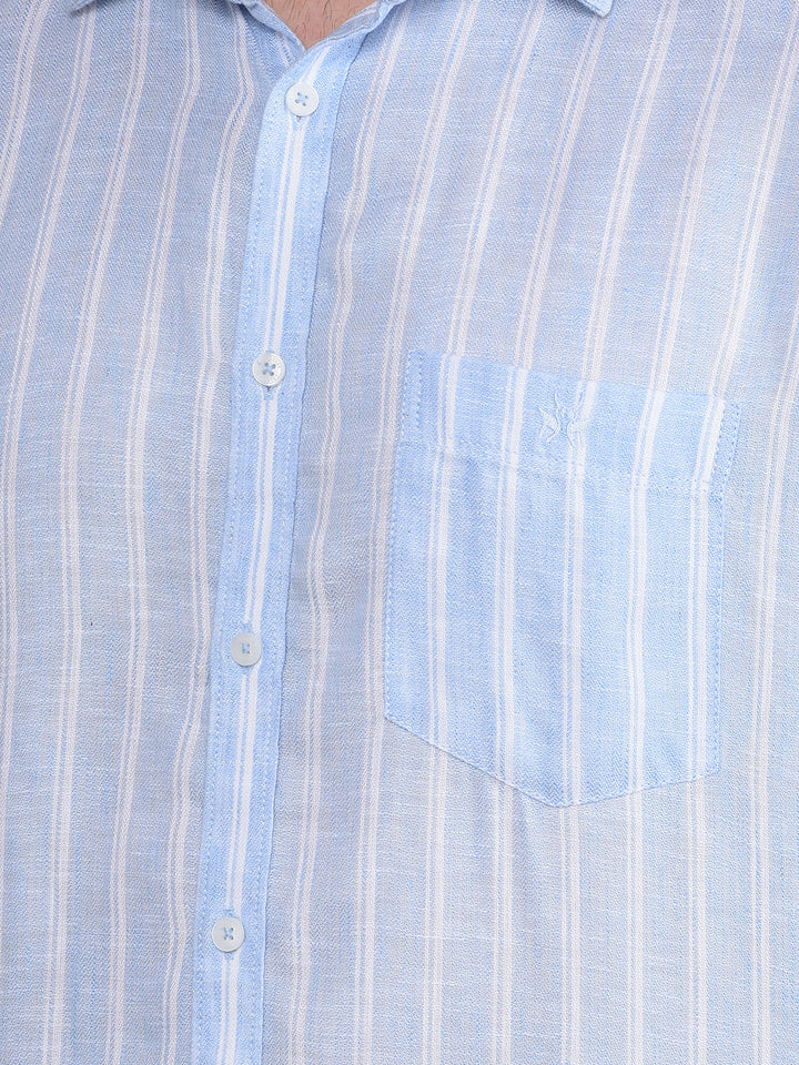 Blue Vertical Stripes Linen Shirt-Men Shirts-Crimsoune Club