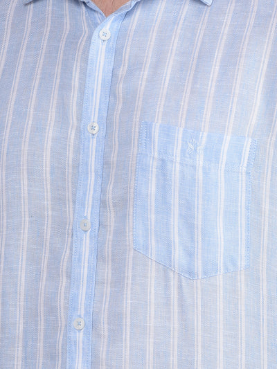 Blue Vertical Stripes Linen Shirt-Men Shirts-Crimsoune Club