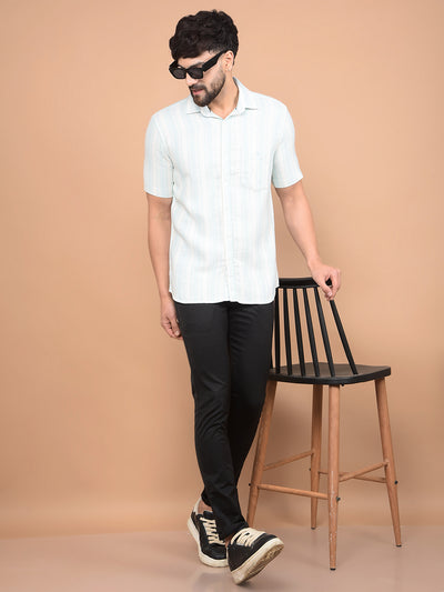 Green Vertical Stripes 100% Cotton Shirt-Men Shirts-Crimsoune Club