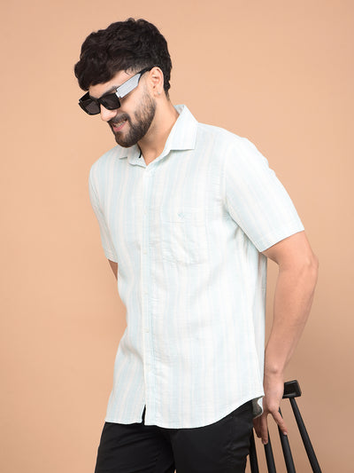 Green Vertical Stripes 100% Cotton Shirt-Men Shirts-Crimsoune Club