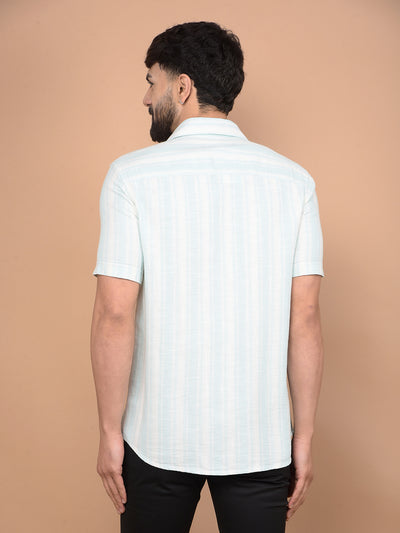 Green Vertical Stripes 100% Cotton Shirt-Men Shirts-Crimsoune Club