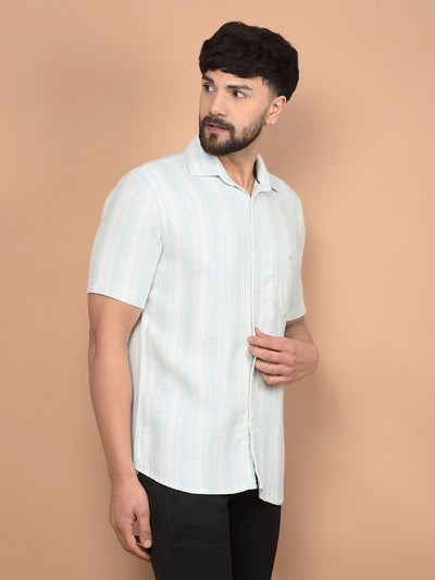 Green Vertical Stripes 100% Cotton Shirt-Men Shirts-Crimsoune Club