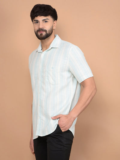 Green Vertical Stripes 100% Cotton Shirt-Men Shirts-Crimsoune Club
