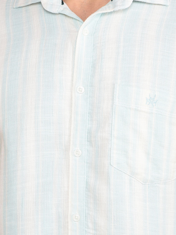 Green Vertical Stripes 100% Cotton Shirt-Men Shirts-Crimsoune Club