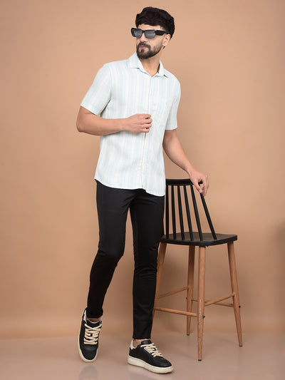 Green Vertical Stripes 100% Cotton Shirt-Men Shirts-Crimsoune Club