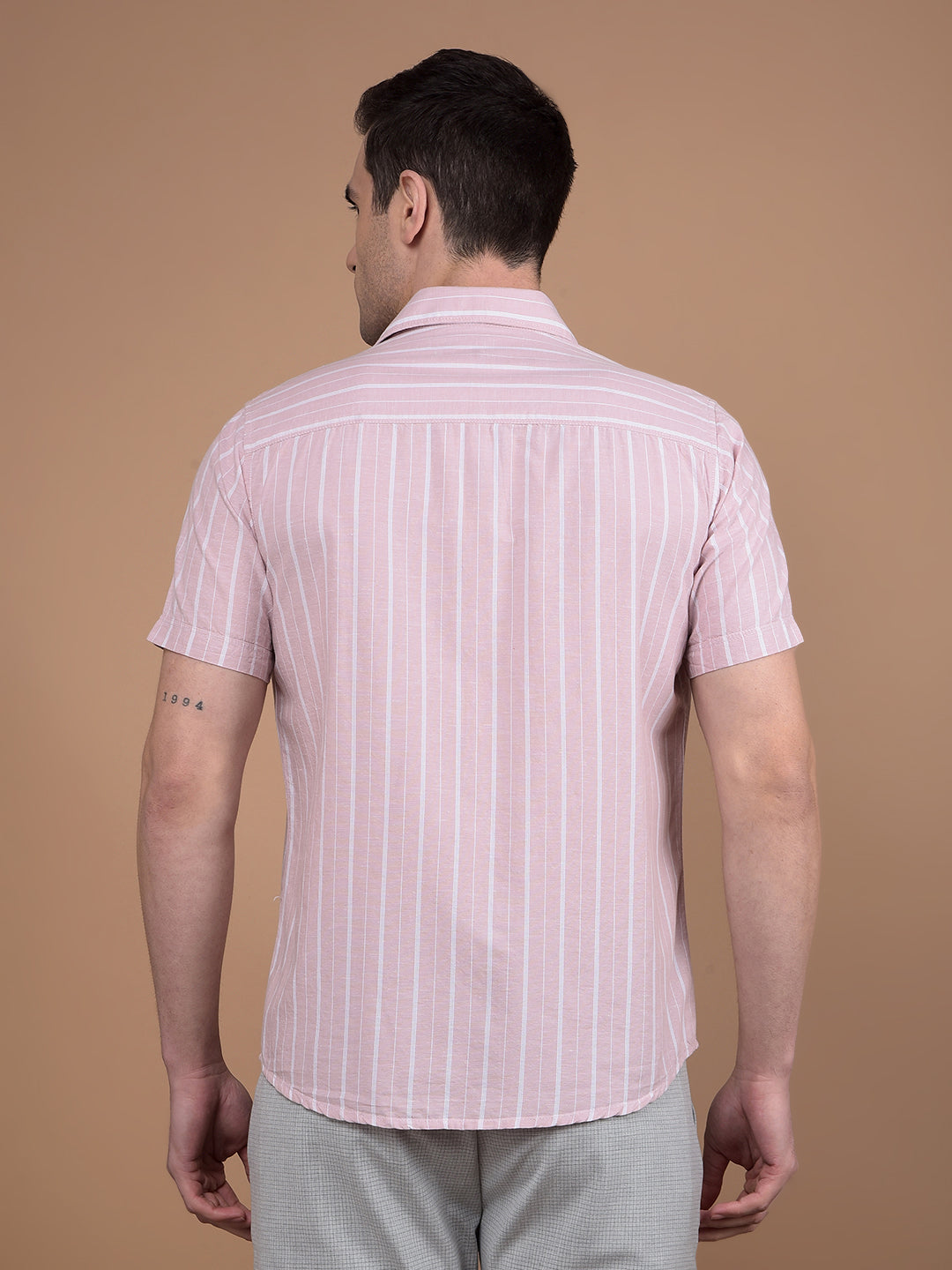 Pink Vertical Stripes Linen Shirt-Men Shirts-Crimsoune Club