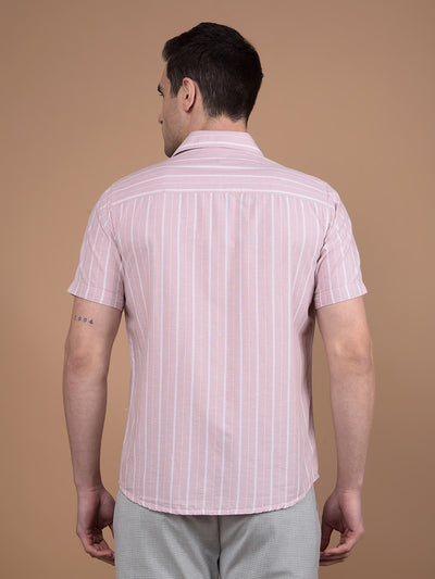Pink Vertical Stripes Linen Shirt-Men Shirts-Crimsoune Club