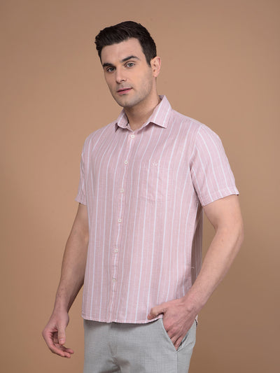 Pink Vertical Stripes Linen Shirt-Men Shirts-Crimsoune Club