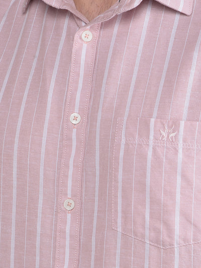Pink Vertical Stripes Linen Shirt-Men Shirts-Crimsoune Club