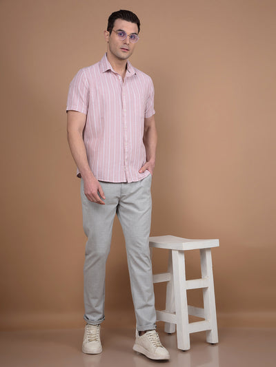 Pink Vertical Stripes Linen Shirt-Men Shirts-Crimsoune Club