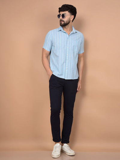 Green Vertical Stripes Linen Shirt-Men Shirts-Crimsoune Club