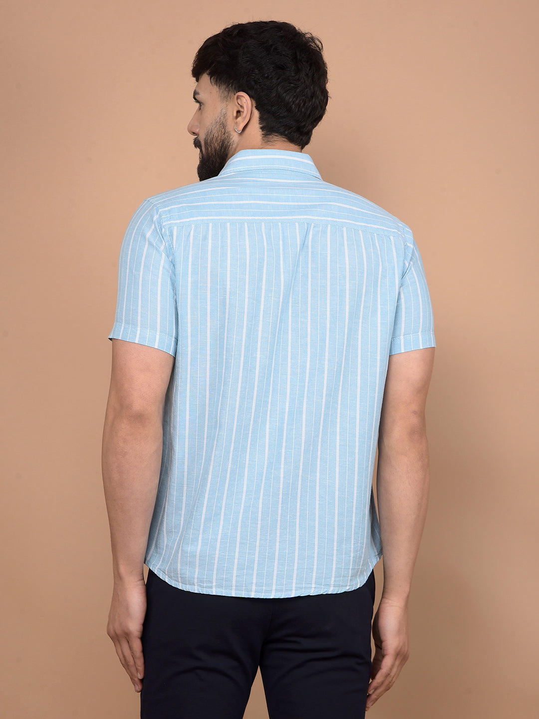 Green Vertical Stripes Linen Shirt-Men Shirts-Crimsoune Club
