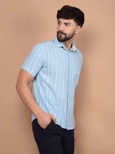 Green Vertical Stripes Linen Shirt-Men Shirts-Crimsoune Club