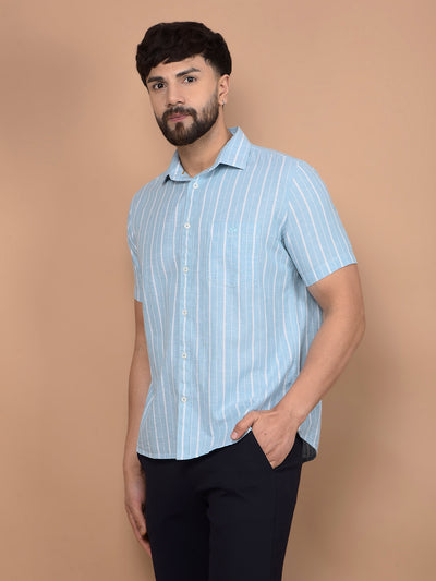 Green Vertical Stripes Linen Shirt-Men Shirts-Crimsoune Club