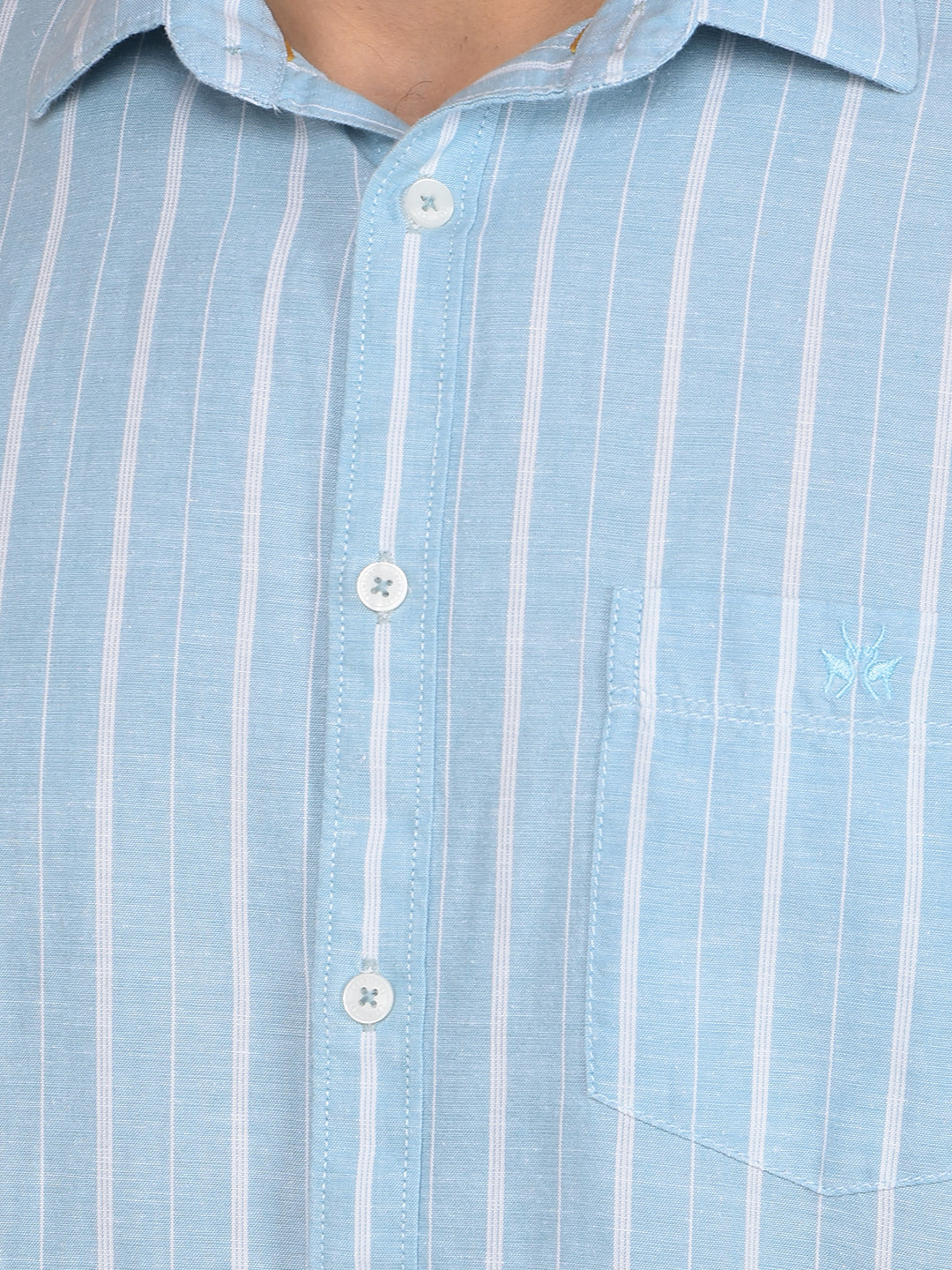 Green Vertical Stripes Linen Shirt-Men Shirts-Crimsoune Club