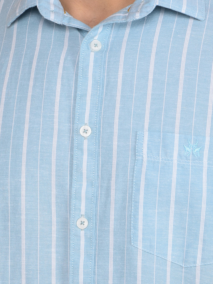 Green Vertical Stripes Linen Shirt-Men Shirts-Crimsoune Club