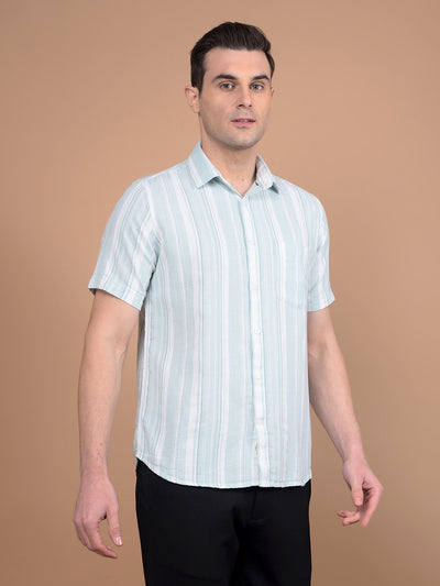 Green Vertical Stripes Linen Shirt-Men Shirts-Crimsoune Club