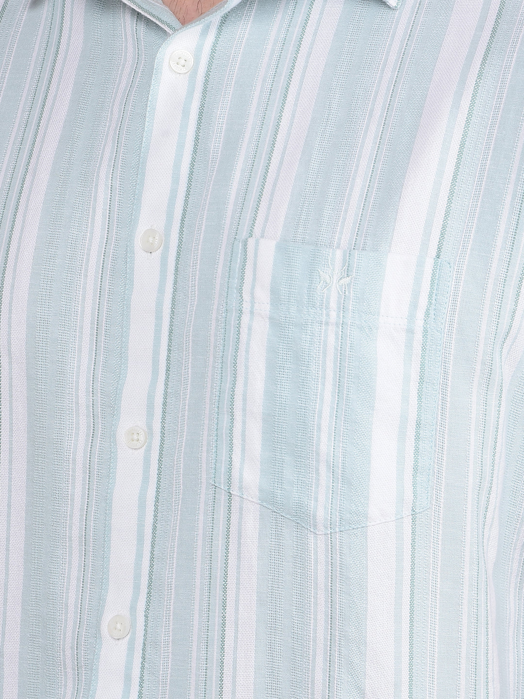 Green Vertical Stripes Linen Shirt-Men Shirts-Crimsoune Club