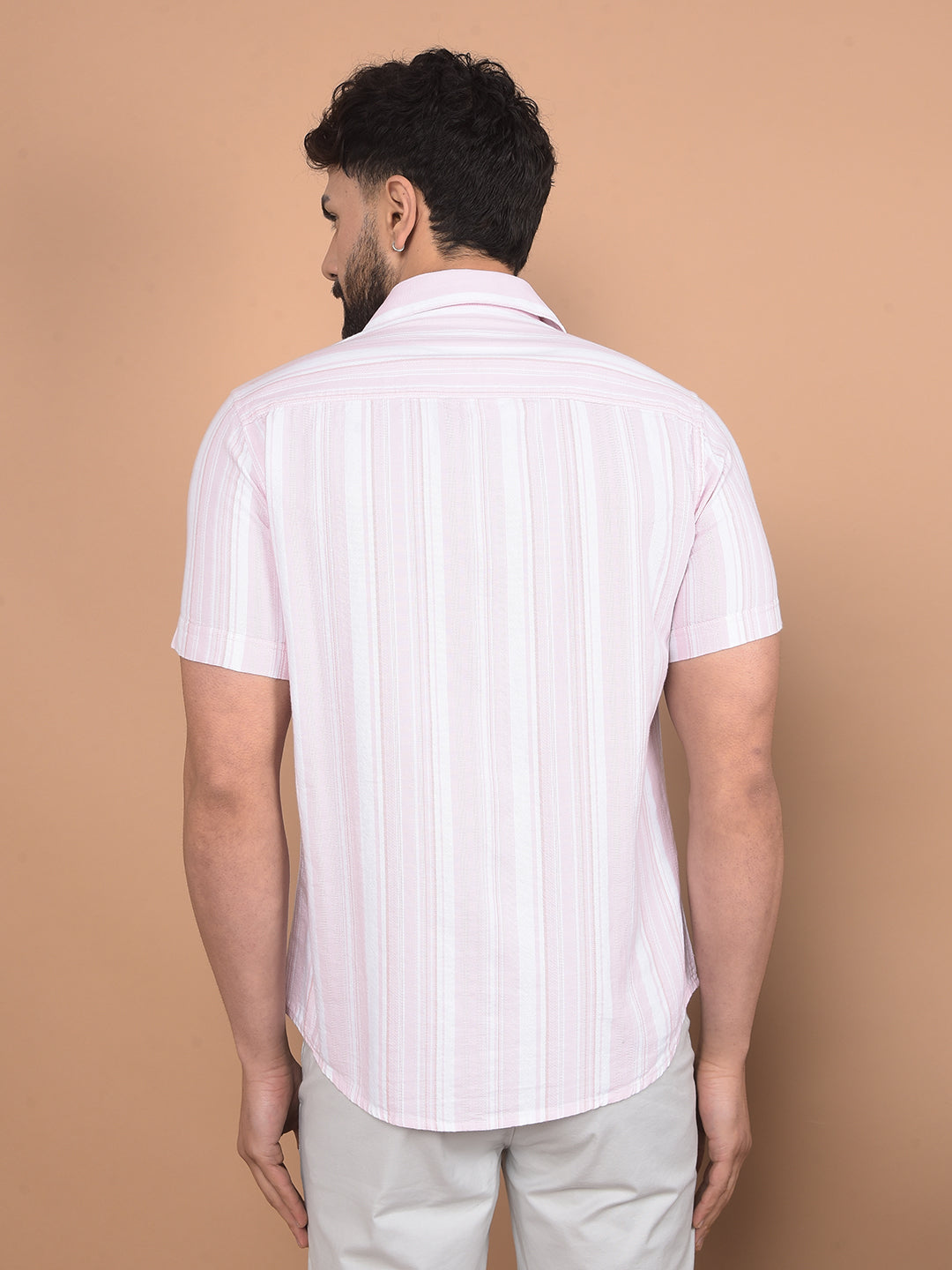 Pink Vertical Stripes Linen Shirt-Men Shirts-Crimsoune Club