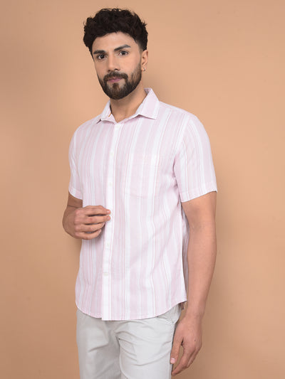 Pink Vertical Stripes Linen Shirt-Men Shirts-Crimsoune Club