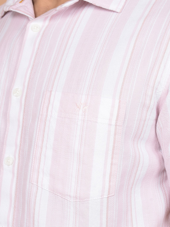 Pink Vertical Stripes Linen Shirt-Men Shirts-Crimsoune Club