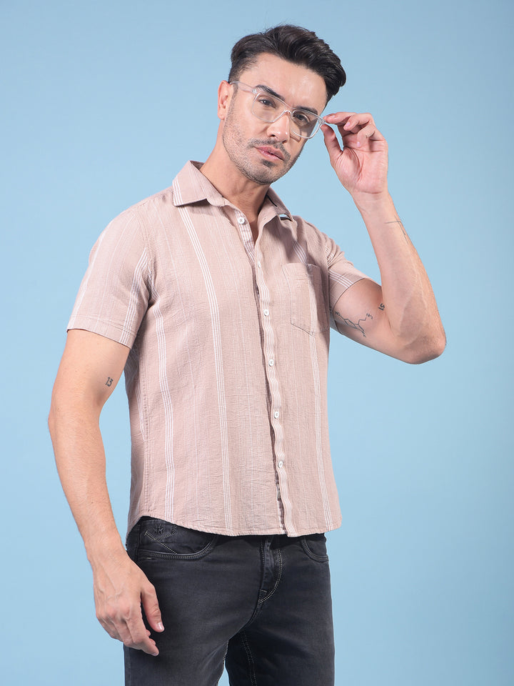 Brown Vertical Stripes 100% Cotton Shirt-Men Shirts-Crimsoune Club