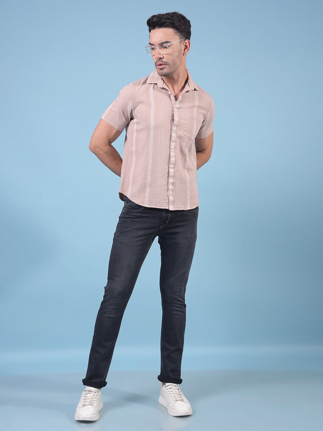 Brown Vertical Stripes 100% Cotton Shirt-Men Shirts-Crimsoune Club