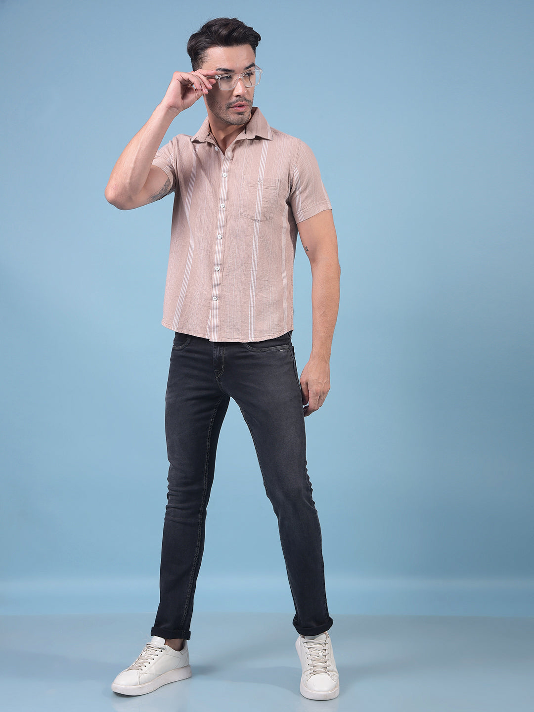 Brown Vertical Stripes 100% Cotton Shirt-Men Shirts-Crimsoune Club