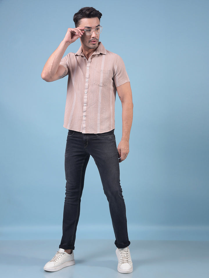 Brown Vertical Stripes 100% Cotton Shirt-Men Shirts-Crimsoune Club