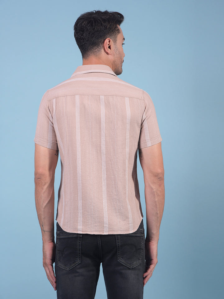 Brown Vertical Stripes 100% Cotton Shirt-Men Shirts-Crimsoune Club