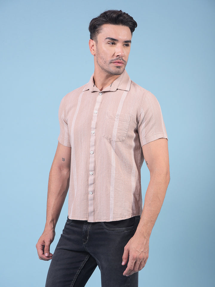 Brown Vertical Stripes 100% Cotton Shirt-Men Shirts-Crimsoune Club