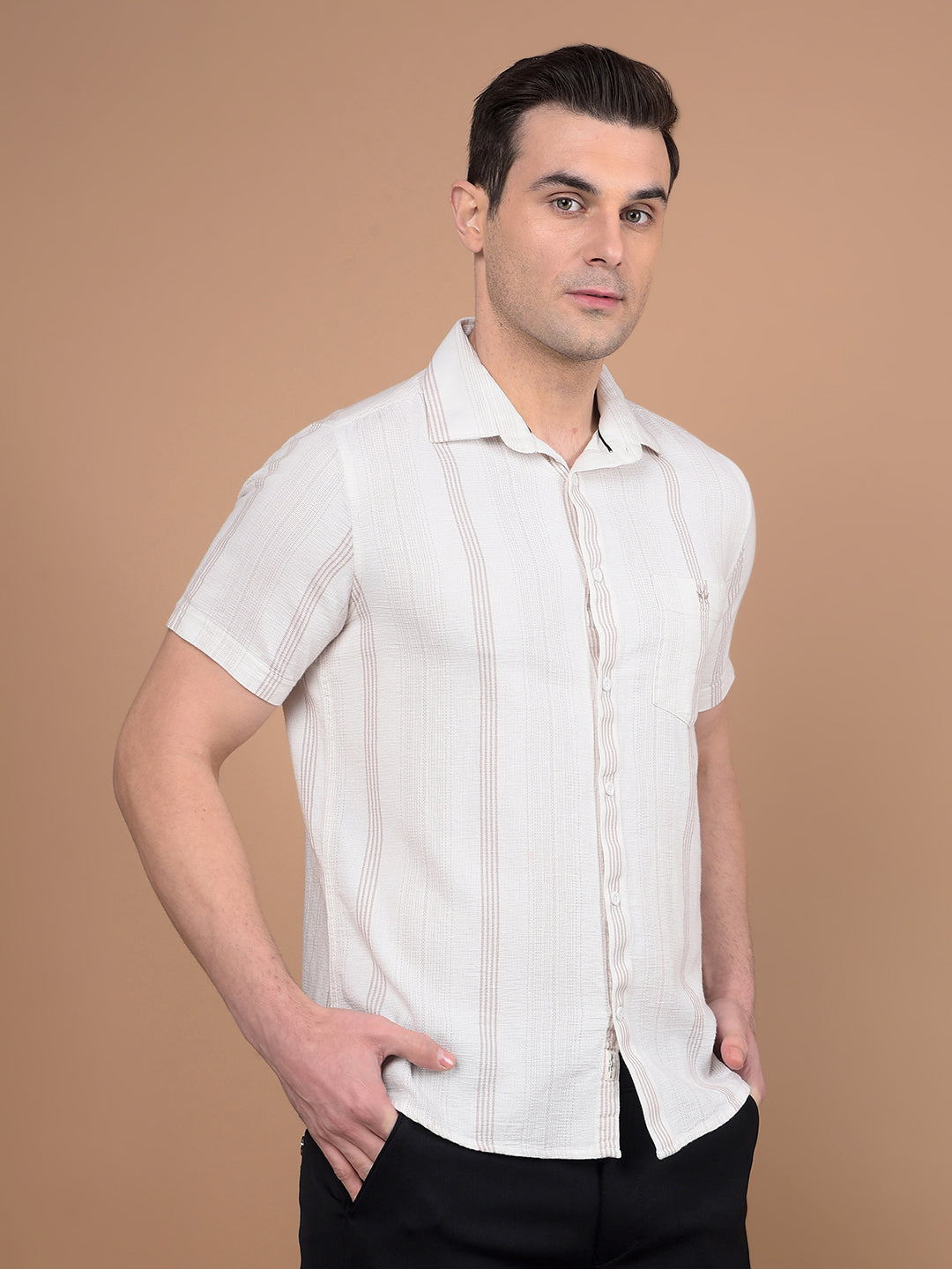 White Vertical Stripes 100% Cotton Shirt-Men Shirts-Crimsoune Club