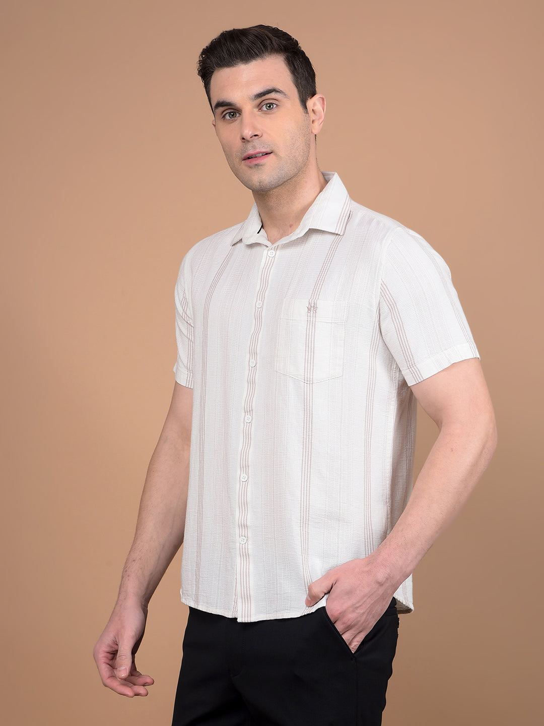 White Vertical Stripes 100% Cotton Shirt-Men Shirts-Crimsoune Club