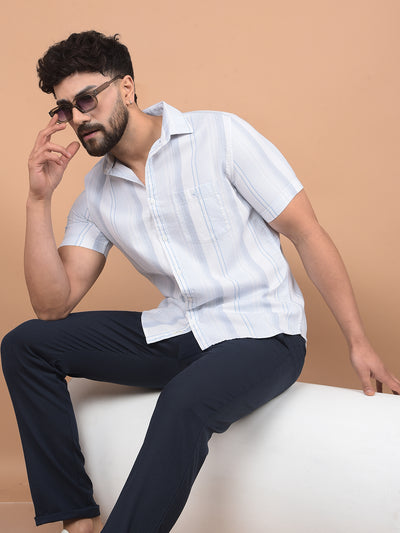 Blue Vertical Stripes 100% Cotton Shirt-Men Shirts-Crimsoune Club