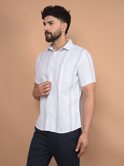 Blue Vertical Stripes 100% Cotton Shirt-Men Shirts-Crimsoune Club