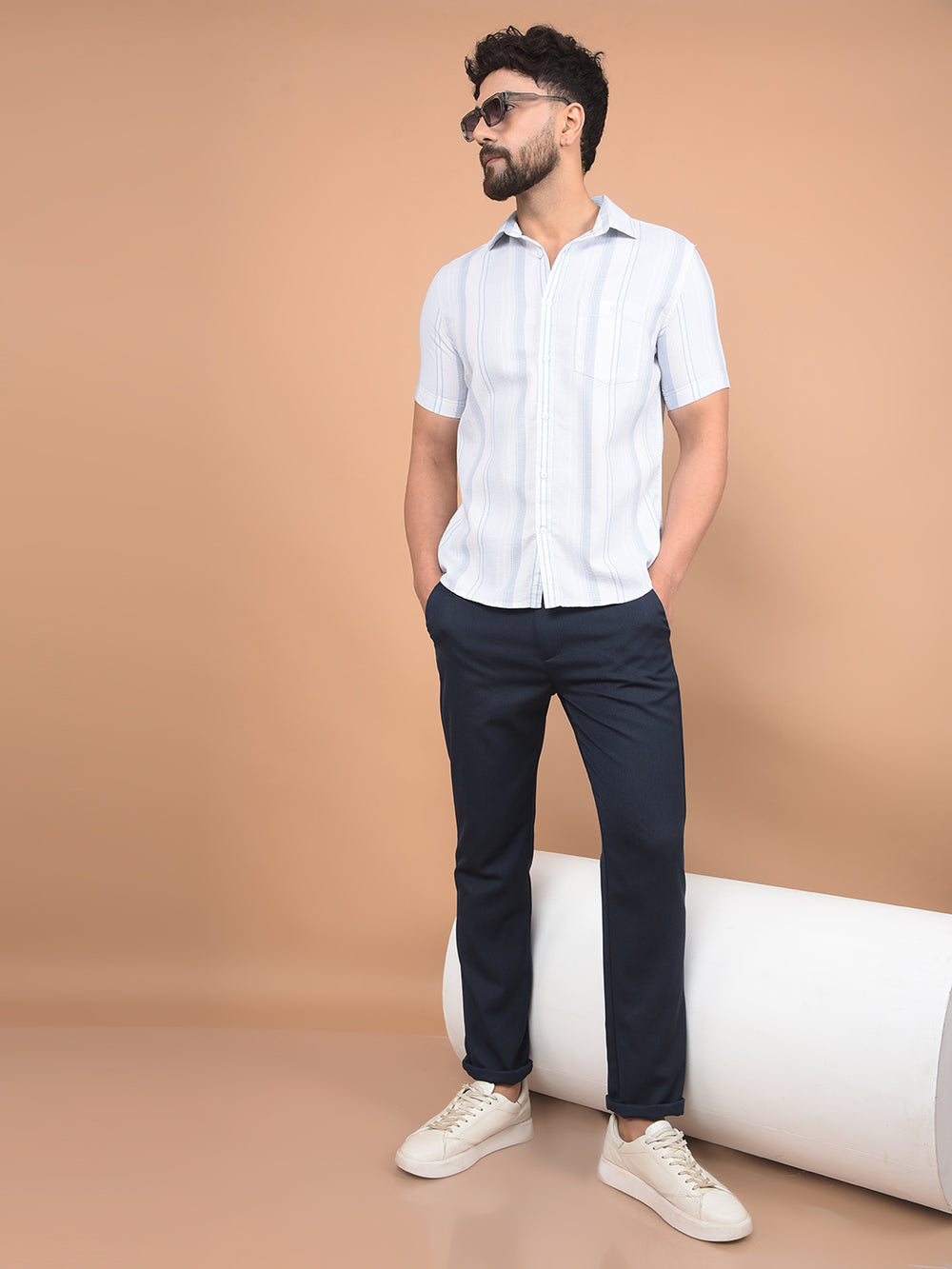 Blue Vertical Stripes 100% Cotton Shirt-Men Shirts-Crimsoune Club