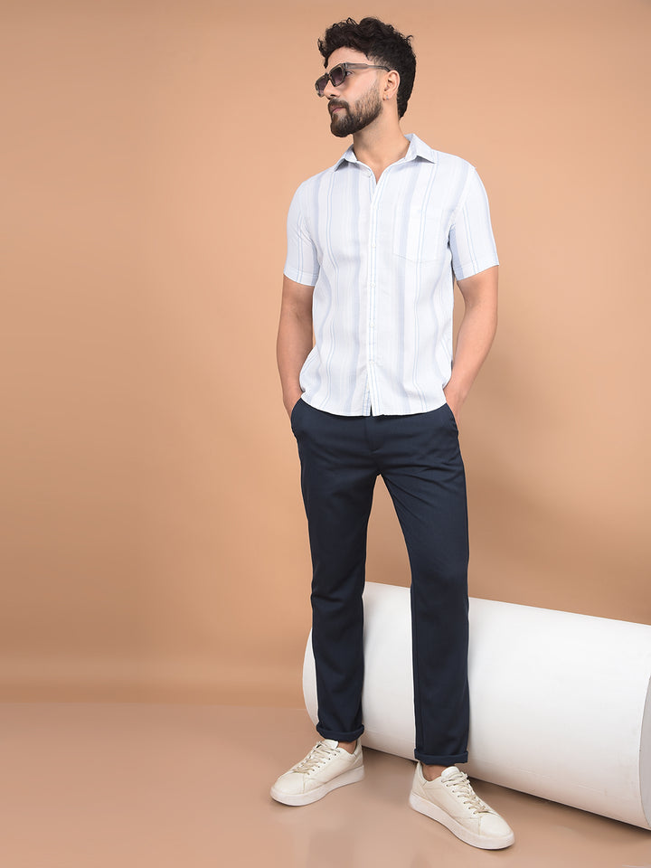 Blue Vertical Stripes 100% Cotton Shirt-Men Shirts-Crimsoune Club