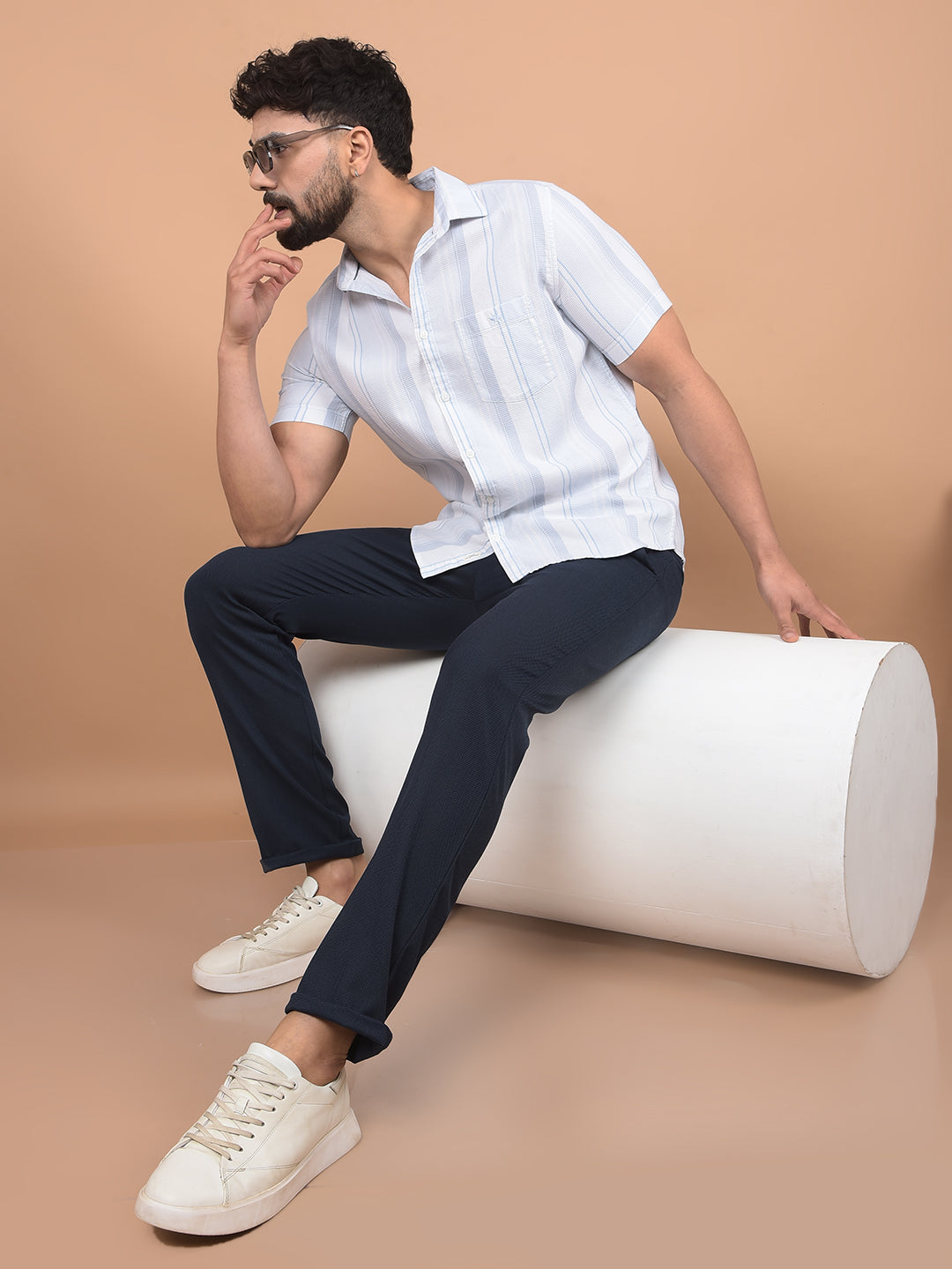 Blue Vertical Stripes 100% Cotton Shirt-Men Shirts-Crimsoune Club