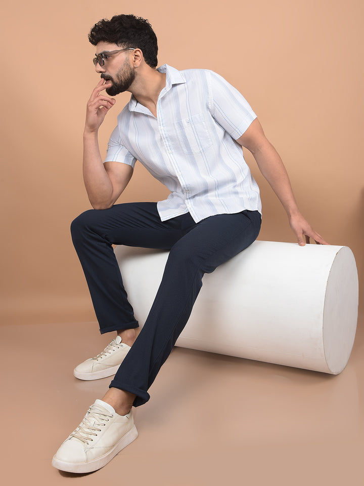 Blue Vertical Stripes 100% Cotton Shirt-Men Shirts-Crimsoune Club