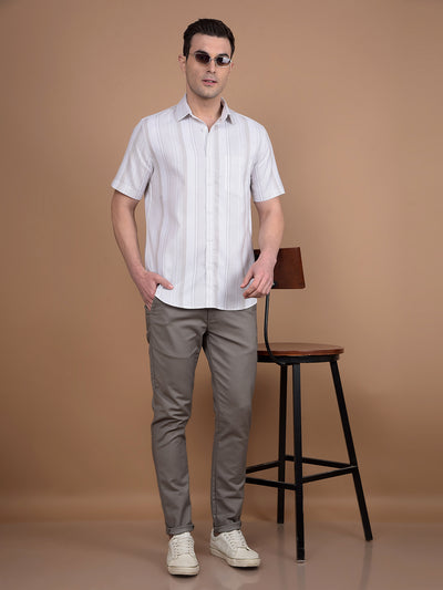 Beige Vertical Stripes 100% Cotton Shirt-Men Shirts-Crimsoune Club